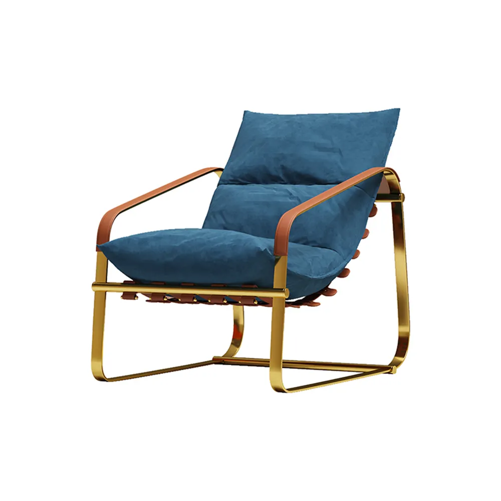 Luxe Moderne Antieke Ontwerp Stof Fluwelen Blauw Goud Hoge Rug Fauteuil Kantoor Accent Arm Stoel Lounge Woonkamer Stoelen