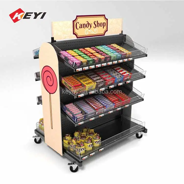 Estantes de supermercado personalizados, góndola móvil, estante de equipo de supermercado, estante de exhibición de dulces de chocolate y aperitivos, resistente personalizado