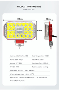5-inch vuông nhôm Led Spotlight 32 LED 96W Trắng/Vàng Kép Màu 4000lm siêu sáng off-road xe mái ánh sáng làm việc - Product Image 6