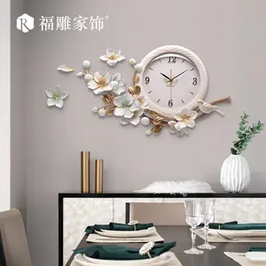 Art oriental fleurs et oiseau horloge murale horloge murale silencieuse personnalisée décor à la maison luxe pour salon bureau