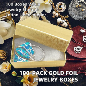 100 Pack Gold Textured Rectangular <b>Jewelry</b> <b>Boxes</b> with Cotton Lining 2.6x1.6x1.0 Inches Bulk Gift <b>Boxes</b> for <b>Necklaces</b> & Pendants - Product Image 2