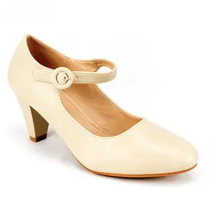 Mode Baru Penjualan Laris Pabrik Langsung Sepatu Pantofel Hak Tinggi Almond Mary Jane Sepatu Hak Chunky Sepatu Wanita