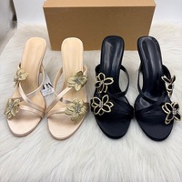Nouvelles sandales mules de soirée de luxe pour femmes à talons aiguilles super hauts, broderie florale dorée, bout ouvert, style été
