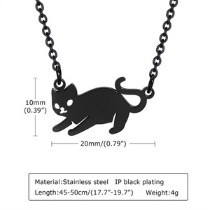 Collier mignon en acier inoxydable plaqué noir avec pendentif chat animal - Product Image 5