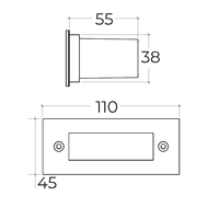 Lumière d'escalier encastrée carrée pour extérieur, IP65, étanche, avec diffuseur en polycarbonate et garantie de 3 ans