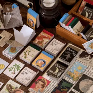 50 גיליונות/חבילות Ephemera רטרו ספריית ספרי מדבקות DIY מתכנן בעבודת יד דקורטיבי Scrapbook, אלבום בציר כתבי עת מדבקות