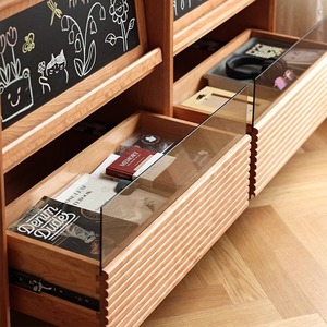 Zeyang Nordic <b>Solid</b> <b>Wood</b> <b>Bookcase</b> Cherry <b>Wood</b> Glass Doors Storage Cabinet Freestanding Bookshelf With Adjustable Partitions - Product Image 3