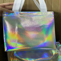 Sac fourre-tout cadeau en non-tissé holographique laser, surface brillante irisée, imperméable, durable, sac à main de shopping avec votre design