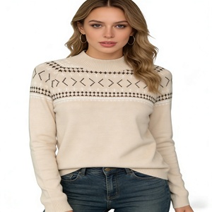 ODE/OEM Women's Viscose Polyester Blend Mock Neck Sweater, Nordic Geometric Jacquard Knit <b>Pullover</b>, Casual Winter <b>Jumper</b> - Product Image 1