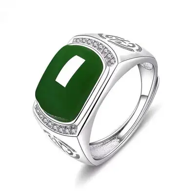 fashion jewellery 2021 hot sale high end Natural Hetian jade S925 copper rings wholesale custom emerald gemstone zircon rings