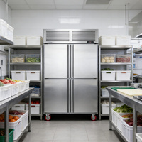 Réfrigérateur vertical à quatre portes en acier inoxydable double de 1050 L, conçu pour les climats tropicaux, pour les supermarchés