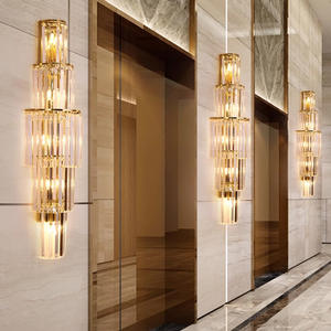 JACKSUN Appliques murales en cristal doré à 7 couches, lampes de couloir, décoration d'hôtel, lumière murale de luxe, dimmable, 120 cm, ampoules <span class=keywords><strong>E14</strong></span> - Product Image 2