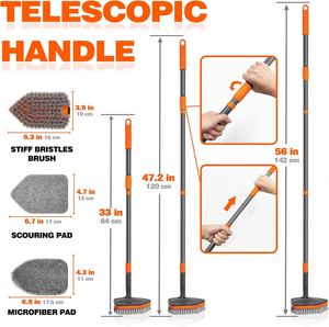 Nouvel outil de nettoyage multifonctionnel télescopique 4-en-1 pour baignoire et carrelage, avec éponge remplaçable, idéal pour les salles de bain - Product Image 4