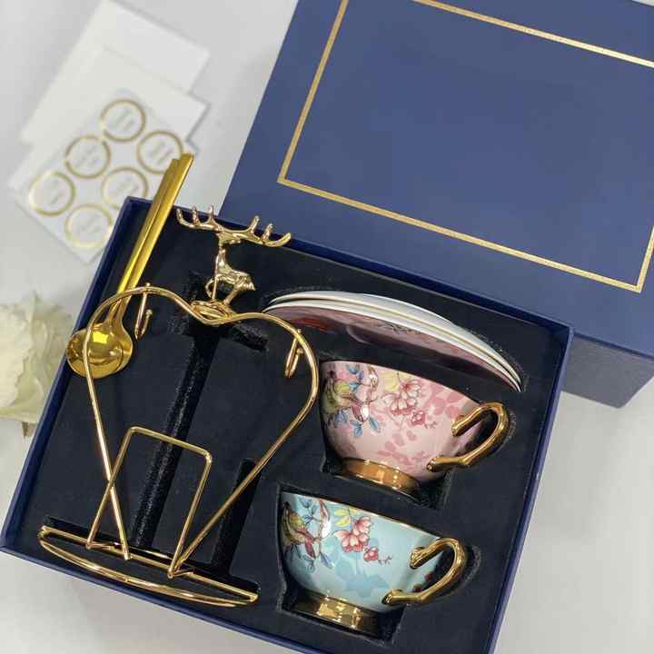 Fine Bone China 8oz Porcelain Ceramic English Royal Style Coffee & Tea Cup and Saucer Set