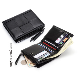 Cartera Corta de Cuero Genuino con Patrón Tejido Imitado, Monedero Mini con Cremallera para Monedas y Tarjetas - Product Image 1