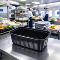 Boîte de préparation de repas rectangulaire en PP noir, conteneur alimentaire jetable pour plats prêts à emporter
