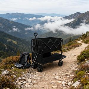Large Capacity Double Layer Camping <strong>Wagon</strong> 600D Oxford Cloth Steel Folding Trolley Outdoor Picnic <strong>Beach</strong> Cart Shopping OEM - Product Image 3