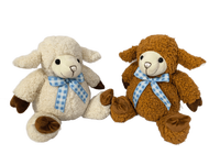 Jolie peluche mouton, jouet en peluche doux, poupée agneau avec nœud à carreaux bleus, cadeau d'anniversaire pour enfants, décoration de la maison