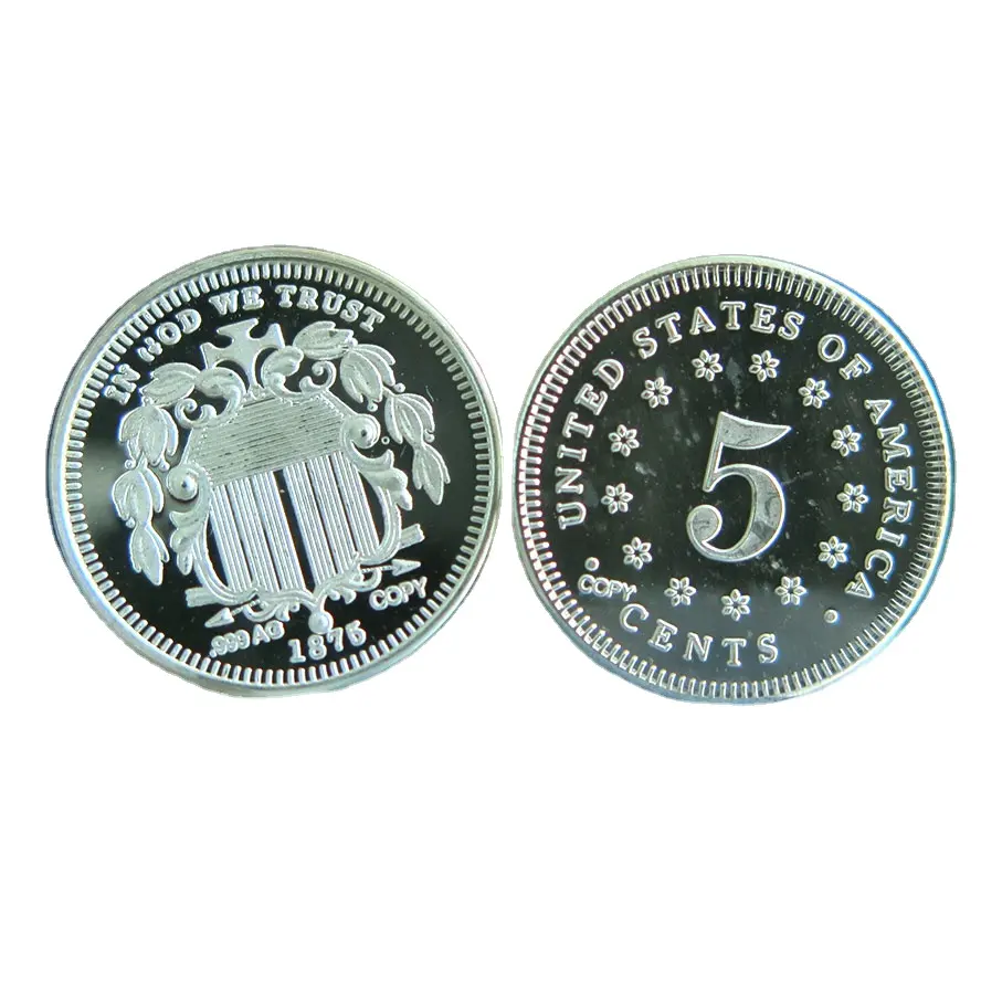 Vendita di fabbrica 1 grammo originale argento Fine 1875 5 Cent moneta rotonda