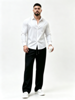 Chemise d'été respirante vintage à manches longues pour homme, col rabattu, couleur unie, tissu lisse, chemise habillée décontractée pour affaires