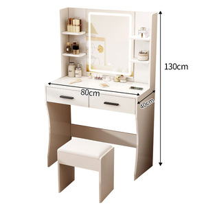 <span class=keywords><strong>Tocador</strong></span> Moderno Minimalista <span class=keywords><strong>Blanco</strong></span> con Panel de Madera, Espejo LED, Cajones de Almacenamiento y <span class=keywords><strong>Taburete</strong></span> <span class=keywords><strong>para</strong></span> Maquillaje, Ideal <span class=keywords><strong>para</strong></span> Apartamentos Pequeños - Product Image 3