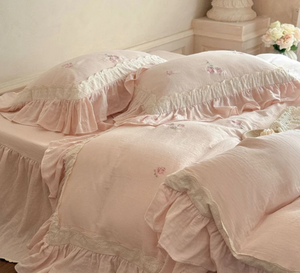Ensemble de literie <span class=keywords><strong>Beatrice</strong></span> <span class=keywords><strong>Rose</strong></span> en dentelle à volants / Bleu - Product Image 4