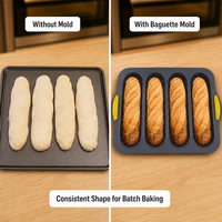 Moule à pain baguette en silicone personnalisé KEPHYLON avec logo, perforé, pour pain français, avec poignées antidérapantes, non toxique, résistant à la chaleur
