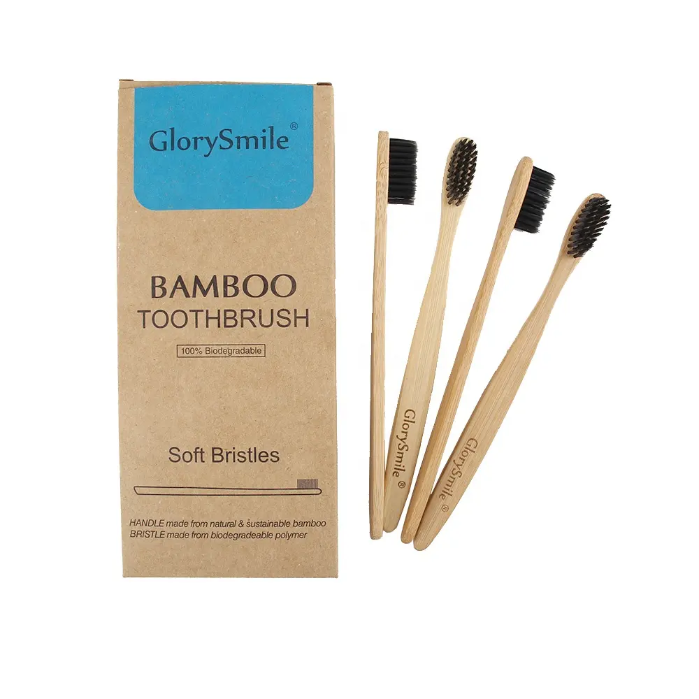 Brosse à dents en bambou écologique en charbon de bambou, 4 paquets de filtre à dents écologiques, poils en charbon de bambou naturel
