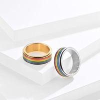 Hete Verkoop Regenboog Email Kleurrijke Lijn Lgbtq Ring Roestvrij Staal Biseksuele Vrijheid Vinger Sieraden