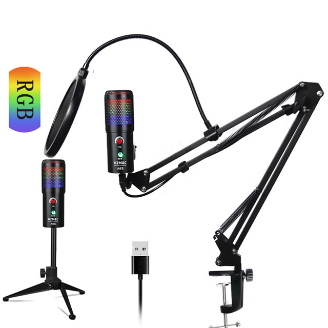 Professional RGB Lights USB Condenser Microphone for Mic Studio Recording for Karaoke Gaming Podcast Live Streaming