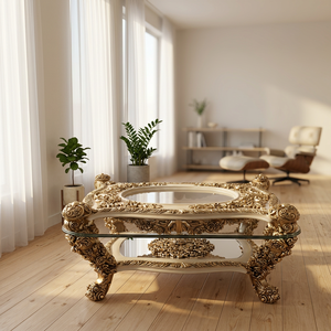 Handcrafted Traditional Design Antique <b>Gold</b> Wood Round Accent <b>Table</b> Decorative Furniture for Living Room - Product Image 4