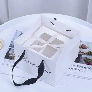 Groothandel doos 7 inch cake-6 7 8 Inch Wit Ambachtelijke Papier Cake Box Voor Chiffon Mousse Taart Take Away Box