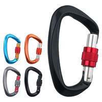 Mosqueton robuste en aluminium léger de forme D, coloré, à verrouillage automatique, capacité de rupture de 25 kN, pour utilisation en extérieur