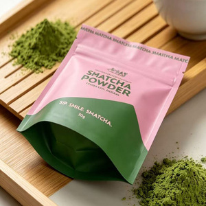 Bolsa de plástico personalizada con cierre hermético para alimentos, apta para uso alimentario, de 30g, para polvo de matcha, con cremallera. - Product Image 4