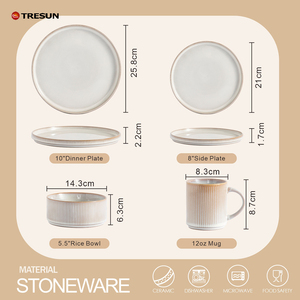Juego de Vajilla de Cerámica de 16 Piezas, Tazas, Platos y Tazones, Color Blanco Cappuccino, Vajilla de Gres, Venta al Por Mayor de Fábrica - Product Image 5