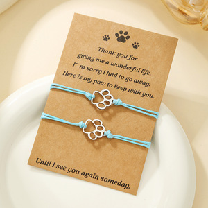 Pulsera con colgante de pata de perro, hilo encerado rojo, acero inoxidable, regalo conmemorativo para amantes de los perros, joyería unisex. - Product Image 3