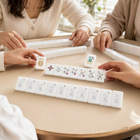 Jeu de Mahjong Portable Écologique Moderne et Élégant à Motifs Floraux Botaniques, Tuiles en Acrylique Blanc, Motif Fleurs et Plantes Printemps-Été