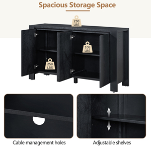 Đen Phong Cách Bắc Âu 4-Cửa Gỗ Sideboard Tự Chọn Tủ Phòng Ăn & Nhà Bếp Lưu Trữ Đồ Nội Thất Cho Phòng Khách & Phòng Ăn - Product Image 4