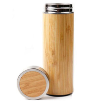 Botol Air Minum Bambu Alami Dinding Ganda Logo Kustom Bebas BPA, Promo Panas, Sampel Gratis 500ml, Insulasi Termal 12/24 Jam
