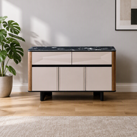 Table console moderne haut de gamme en bois massif avec plateau en marbre, fabriquée à la main en Italie, meuble de rangement de luxe sur mesure