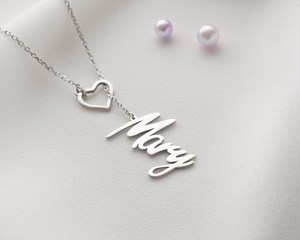 Joyería hecha a mano <span class=keywords><strong>DY</strong></span>, collar de Lariat personalizado, regalo de cumpleaños del Día de la madre, collar con nombre de corazón personalizado - Product Image 4