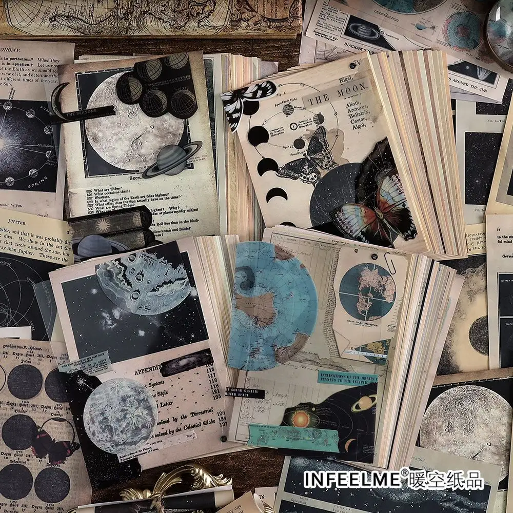 Adesivos punk, 25 folhas/pacote, lua, planetas, tempo, universo, mapas, scrapbook, papel vintage, junk, diário, decoração, material, pacote 05211