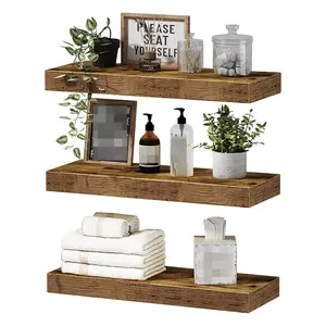 Floating Shelves Bathroom Shelf Bedroom Kitchen Farmhouse Small Book Shelf for Wall 16 inch Set of 3, Rustic Brown