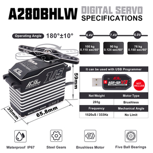สินค้าขายดี AGFRC A280BHLW 2S HV 100KG ซูเปอร์ทอร์ค 0.110 วินาที BLS กันน้ำ วัสดุโลหะ สำหรับรถสเกล 1/5 - Product Image 5