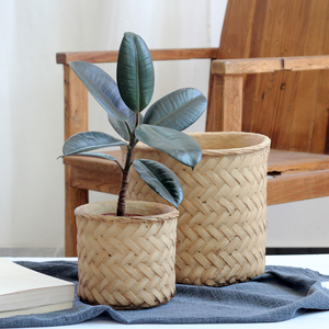 Conception de tissage de <span class=keywords><strong>bambou</strong></span> de haute qualité pots de plantes vertes de ciment décoratifs d'intérieur extérieur pour la décoration de jardin à la maison - Product Image 2
