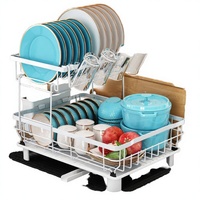 Égouttoir à vaisselle multifonctionnel blanc à 2 niveaux en acier inoxydable avec bec pivotant, non pliable, pour comptoir de cuisine