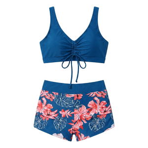 Women's 2-Piece Drawstring Bikini Set | Floral Print Swim Shorts & Top in Spandex - Product Image 4