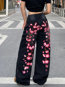 <span class=keywords><strong>Jeans</strong></span> de <span class=keywords><strong>mujer</strong></span> de moda urbana, estilo Y2K, <span class=keywords><strong>negros</strong></span>, con lavado intenso, <span class=keywords><strong>rotos</strong></span>, con bordado de flor de ciruelo, de verano, recién bordados - Product Image 5