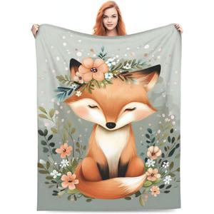 Orange Fox Tree Flannel <b>Blanket</b> Throw <b>Blanket</b> Nap <b>Blanket</b> Skin Friendly Reversible for Winter Warmth Custom Print Bulk Wholesale - Product Image 5