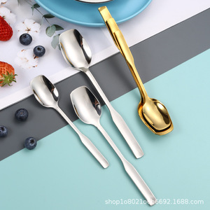 304 Stainless Steel Square Head <b>Spoon</b> Long Handle Reusable For <b>Coffee</b> Cake Ice Cream Dessert Restaurant Home Use - Product Image 3